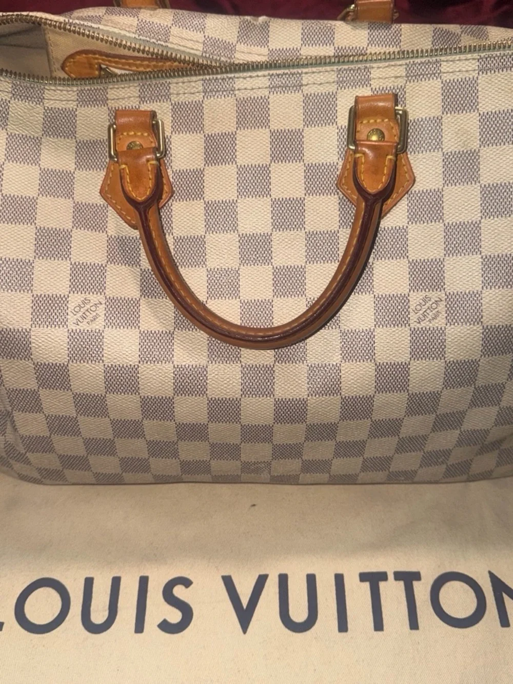 Louis Vuitton Damier Azur Satchel in Cream and Tan Leather